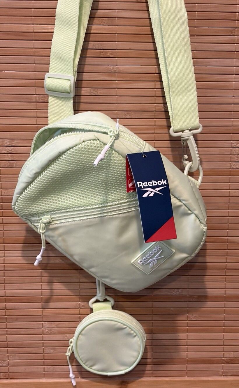 Reebok Green Crossbody Bag Zip Mesh Front Pocket, Adjustable Strap & Coin Pouch